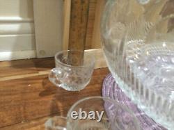 Manhattan US Glass, RARE, Antique Punch bowl AND 10 Cups SET excellent