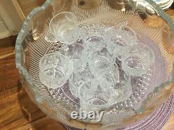 Manhattan US Glass, RARE, Antique Punch bowl AND 10 Cups SET excellent