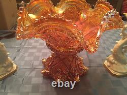 Marigold Carnival Glass PUNCH BOWL -2 pieces BEAUTIFUL