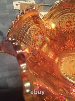 Marigold Carnival Glass PUNCH BOWL -2 pieces BEAUTIFUL