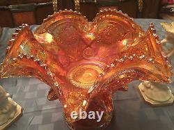Marigold Carnival Glass PUNCH BOWL -2 pieces BEAUTIFUL