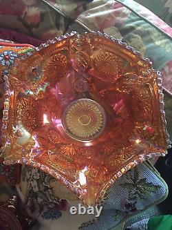 Marigold Carnival Glass PUNCH BOWL -2 pieces BEAUTIFUL