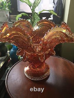 Marigold Carnival Glass PUNCH BOWL -2 pieces BEAUTIFUL