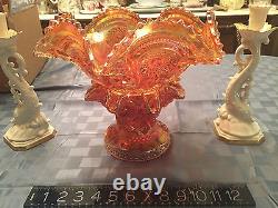 Marigold Carnival Glass PUNCH BOWL -2 pieces BEAUTIFUL