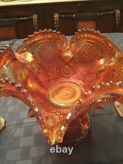 Marigold Carnival Glass PUNCH BOWL -2 pieces BEAUTIFUL