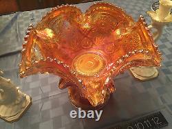 Marigold Carnival Glass PUNCH BOWL -2 pieces BEAUTIFUL