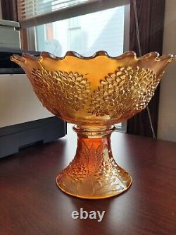 Marigold Fenton Carnival Glass Orange Tree Pattern Punch Bowl & 6 Punch Cups