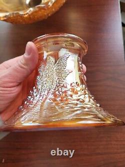 Marigold Fenton Carnival Glass Orange Tree Pattern Punch Bowl & 6 Punch Cups