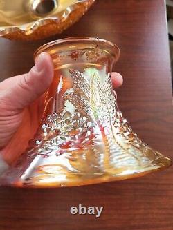 Marigold Fenton Carnival Glass Orange Tree Pattern Punch Bowl & 6 Punch Cups