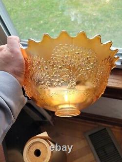 Marigold Fenton Carnival Glass Orange Tree Pattern Punch Bowl & 6 Punch Cups