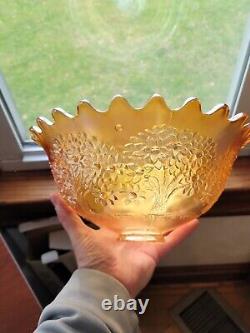 Marigold Fenton Carnival Glass Orange Tree Pattern Punch Bowl & 6 Punch Cups