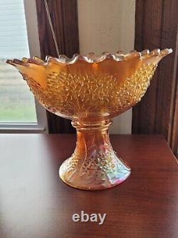 Marigold Fenton Carnival Glass Orange Tree Pattern Punch Bowl & 6 Punch Cups