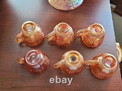 Marigold Fenton Carnival Glass Orange Tree Pattern Punch Bowl & 6 Punch Cups