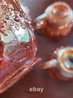 Marigold Fenton Carnival Glass Orange Tree Pattern Punch Bowl & 6 Punch Cups