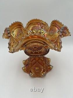 Marigold Imperial Carnival Glass Punch Bowl and Base Hobster and Arches Ruffled