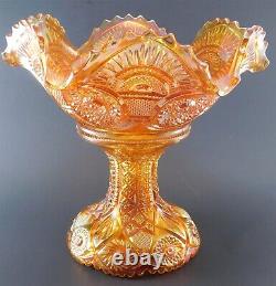 Marigold Imperial Glass Co. Hobstar Carnival Twins Punch Bowl Set Beautiful