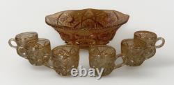 Marigold Imperial Glass Punch Bowl Whirling Star And 6 Glasses Gorgeous Vintage