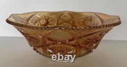 Marigold Imperial Glass Punch Bowl Whirling Star And 6 Glasses Gorgeous Vintage