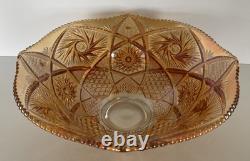 Marigold Imperial Glass Punch Bowl Whirling Star And 6 Glasses Gorgeous Vintage