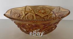 Marigold Imperial Glass Punch Bowl Whirling Star And 6 Glasses Gorgeous Vintage