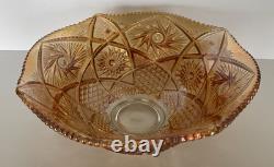 Marigold Imperial Glass Punch Bowl Whirling Star And 6 Glasses Gorgeous Vintage
