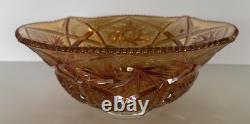 Marigold Imperial Glass Punch Bowl Whirling Star And 6 Glasses Gorgeous Vintage