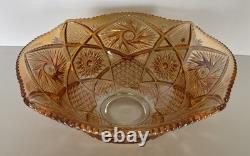 Marigold Imperial Glass Punch Bowl Whirling Star And 6 Glasses Gorgeous Vintage