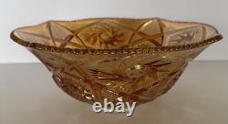 Marigold Imperial Glass Punch Bowl Whirling Star And 6 Glasses Gorgeous Vintage