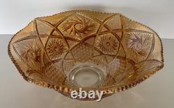 Marigold Imperial Glass Punch Bowl Whirling Star And 6 Glasses Gorgeous Vintage