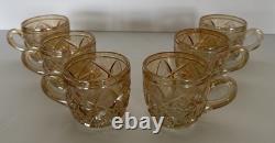 Marigold Imperial Glass Punch Bowl Whirling Star And 6 Glasses Gorgeous Vintage