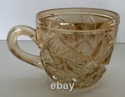 Marigold Imperial Glass Punch Bowl Whirling Star And 6 Glasses Gorgeous Vintage