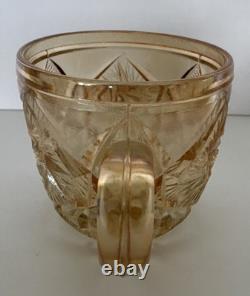 Marigold Imperial Glass Punch Bowl Whirling Star And 6 Glasses Gorgeous Vintage