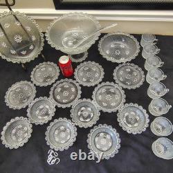 Masserini Barocco 24pc Italian Glass Punch Bowl & Serving Set Plates Bowl Bubble