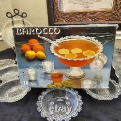 Masserini Barocco 24pc Italian Glass Punch Bowl & Serving Set Plates Bowl Bubble