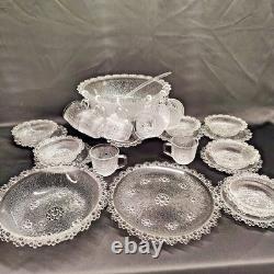 Masserini Barocco 24pc Italian Glass Punch Bowl & Serving Set Plates Bowl Bubble