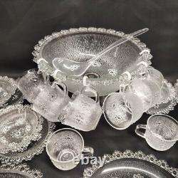 Masserini Barocco 24pc Italian Glass Punch Bowl & Serving Set Plates Bowl Bubble