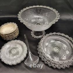 Masserini Barocco 24pc Italian Glass Punch Bowl & Serving Set Plates Bowl Bubble