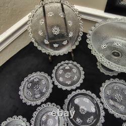 Masserini Barocco 24pc Italian Glass Punch Bowl & Serving Set Plates Bowl Bubble