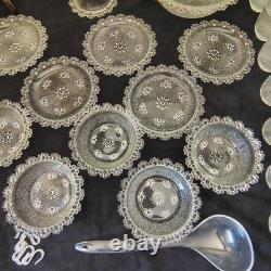 Masserini Barocco 24pc Italian Glass Punch Bowl & Serving Set Plates Bowl Bubble
