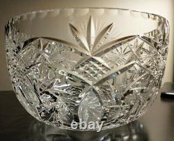 Massive Bohemian Cut Crystal Glass Centerpiece Punch Bowl 11 Pinwheel fans star