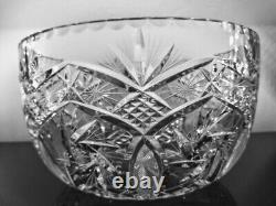 Massive Bohemian Cut Crystal Glass Centerpiece Punch Bowl 11 Pinwheel fans star