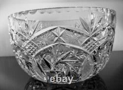 Massive Bohemian Cut Crystal Glass Centerpiece Punch Bowl 11 Pinwheel fans star