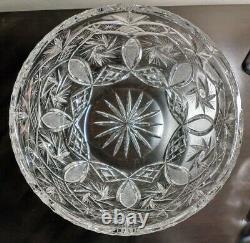 Massive Bohemian Cut Crystal Glass Centerpiece Punch Bowl 11 Pinwheel fans star