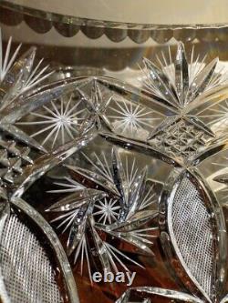 Massive Bohemian Cut Crystal Glass Centerpiece Punch Bowl 11 Pinwheel fans star