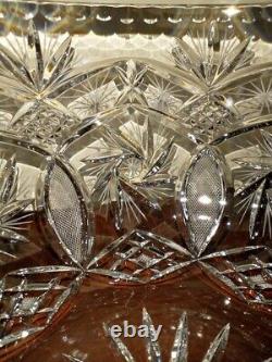 Massive Bohemian Cut Crystal Glass Centerpiece Punch Bowl 11 Pinwheel fans star