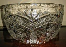 Massive Bohemian Cut Crystal Glass Centerpiece Punch Bowl 11 Pinwheel fans star