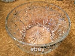 Massive Bohemian Cut Crystal Glass Centerpiece Punch Bowl 11 Pinwheel fans star