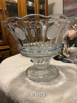 Massive Fostoria Clear Coin Glass Punch Bowl Pressed Glass Frosted Designs