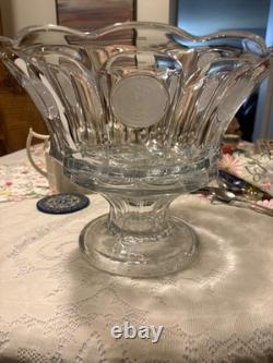 Massive Fostoria Clear Coin Glass Punch Bowl Pressed Glass Frosted Designs