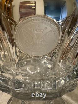 Massive Fostoria Clear Coin Glass Punch Bowl Pressed Glass Frosted Designs